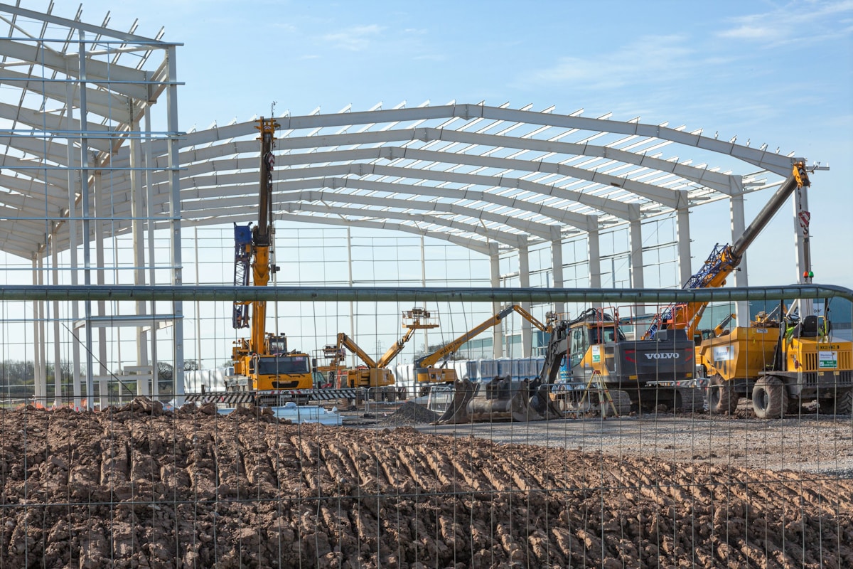 Fabrication bay with work in progress